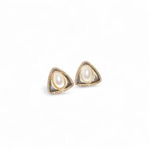 vintage geometric triangle earrings with faux pearl center